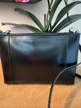 Vintage “Box style” Christian Dior black polished leather shoulder bag.